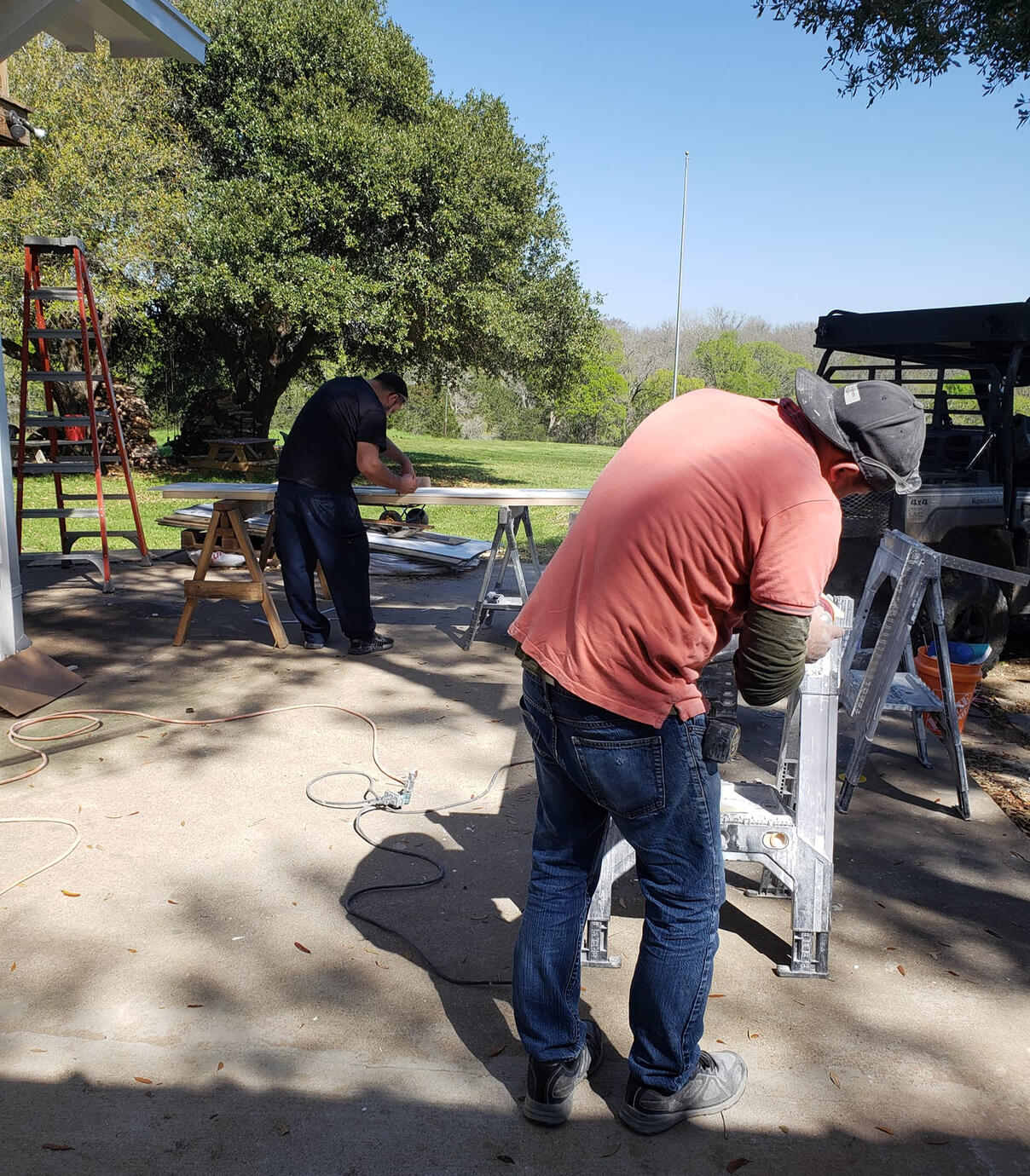 Juan surgically getting just the right angle cut in the project.